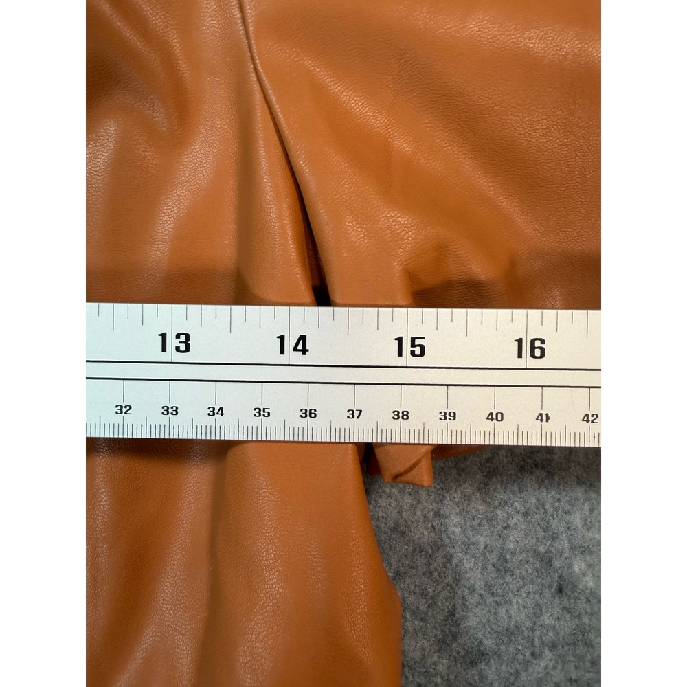 Calvin Klein Faux Leather Puff Sleeve Sheath Dress Cognac Orange Womens 6 - Picture 6 of 8